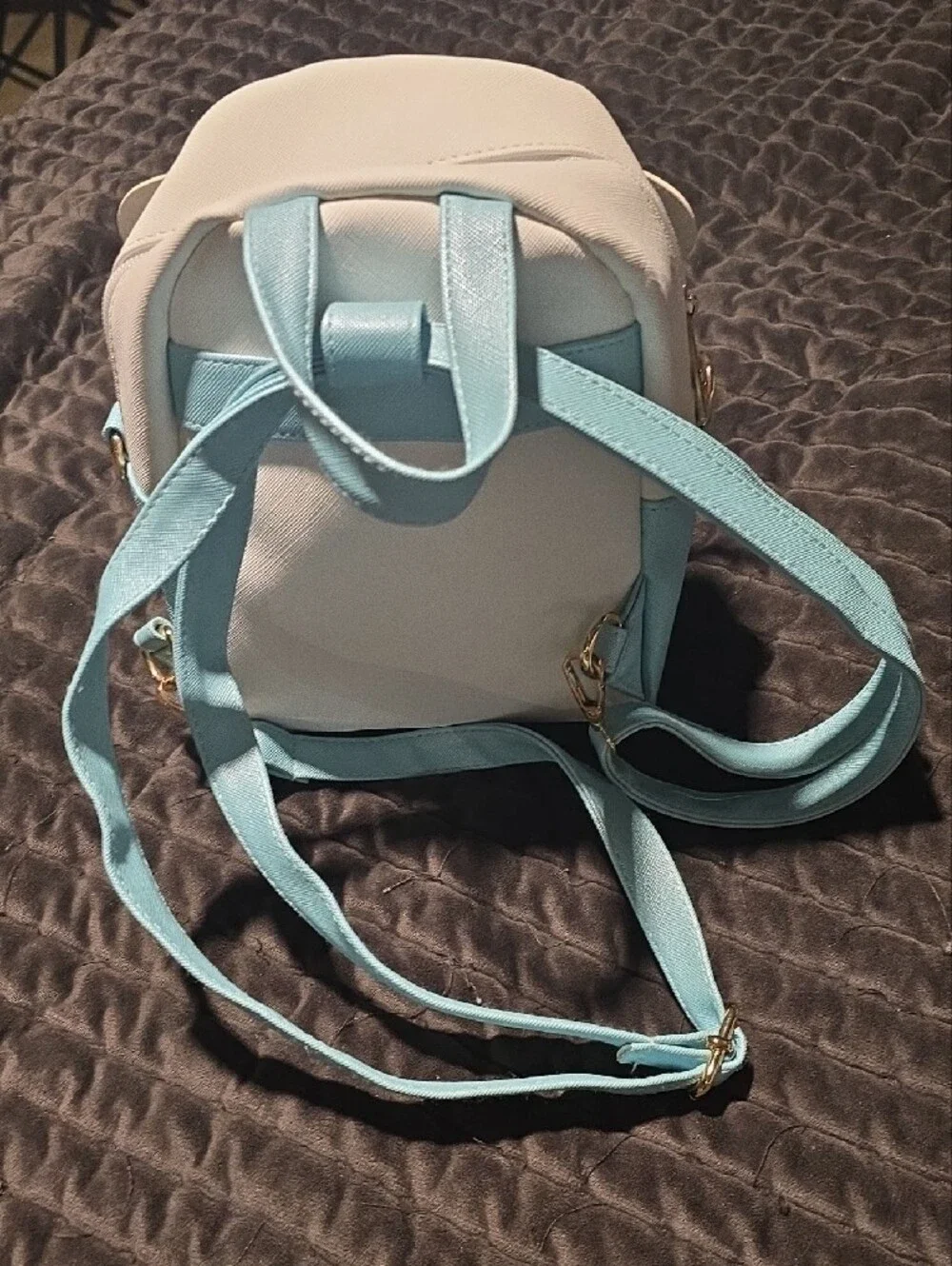 Cute Bunny Face Mini Backpack - White & Light Blue